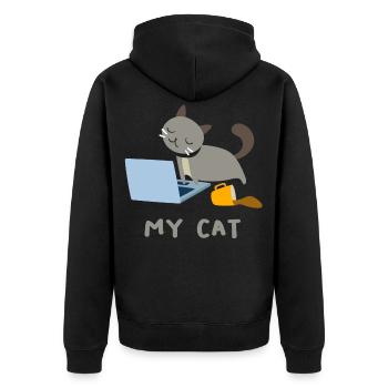 My cat feline lover gift idea - Unisex Premium Organic Zip Hoodie - black - Back - Nico (187cm)