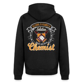 Chemiker Alkohol Lösung Spruch - Unisex Premium Bio Zip Hoodie - Schwarz - Hinten - Nico (187cm)