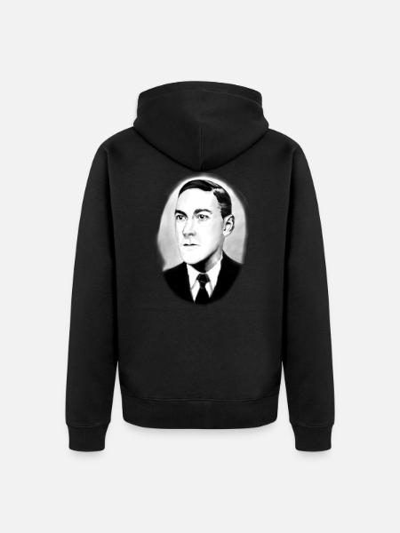HP Lovecraft portrait oval - Unisex Premium Organic Zip Hoodie - black
