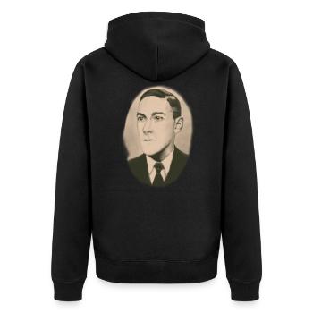 HP Lovecraft portrait sépia ovale - Veste à capuche bio Premium Unisexe - noir - Dos - Nico (187cm)
