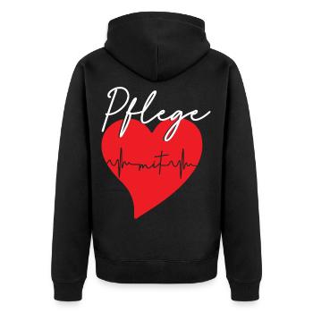 Pflege - Unisex Premium Bio Zip Hoodie - Schwarz - Hinten - Nico (187cm)