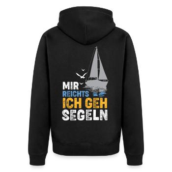 Mir reichts ich geh segeln - Unisex Premium Bio Zip Hoodie - Schwarz - Hinten - Nico (187cm)