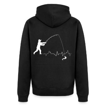 Fisherman Heartbeat - Unisex Premium Bio Zip Hoodie - Schwarz - Hinten - Nico (187cm)