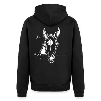 Pferd weiss mit Herz - Unisex Premium Bio Zip Hoodie - Schwarz - Hinten - Nico (187cm)