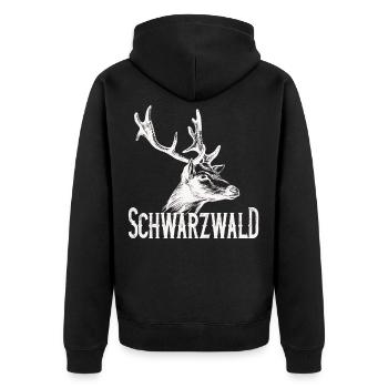 Schwarzwald Heimat mit Hirsch - Unisex Premium Bio Zip Hoodie - Schwarz - Hinten - Nico (187cm)