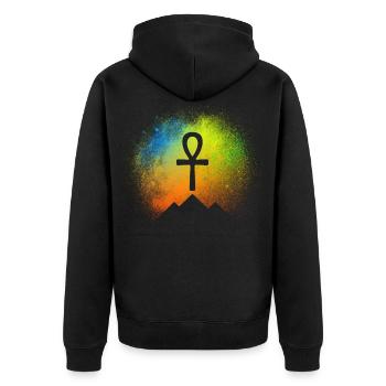 Pyramids with Ankh symbol under starry sky - Unisex Premium Organic Zip Hoodie - black - Back - Nico (187cm)
