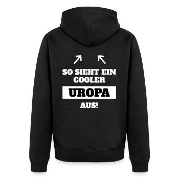 SO SIEHT EIN COOLER UROPA AUS - Unisex Premium Bio Zip Hoodie - Schwarz - Hinten - Nico (187cm)