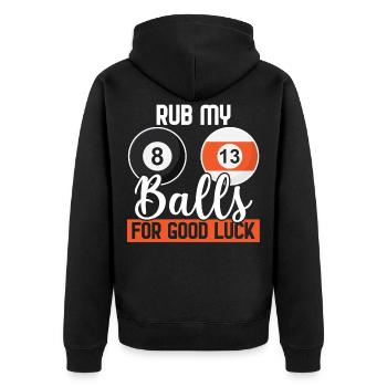 Lustiges Billard Shirt - Reibe meine Bälle - Unisex Premium Bio Zip Hoodie - Schwarz - Hinten - Nico (187cm)