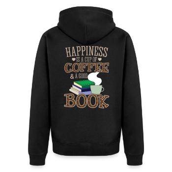 Cool Books Coffee Shirt - Happiness - Unisex Premium Organic Zip Hoodie - black - Back - Nico (187cm)