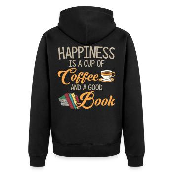 Cool Books Coffee Shirt - Happiness - Unisex Premium Organic Zip Hoodie - black - Back - Nico (187cm)