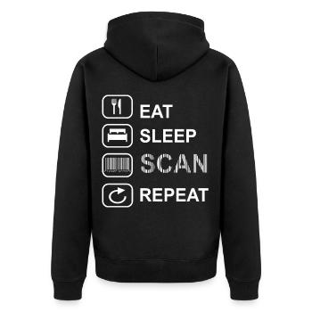 Kassierer Verkäufer Barcode Eat Sleep Scan Repeat - Unisex Premium Bio Zip Hoodie - Schwarz - Hinten - Nico (187cm)