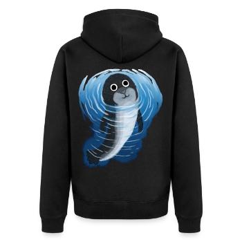 Seerobbe Robbe Meerestiere unter Wasser Kinder - Unisex Premium Bio Zip Hoodie - Schwarz - Hinten - Nico (187cm)