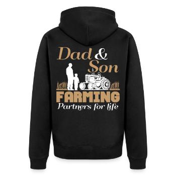 Vater & Sohn Bauer - Partner Bauern Traktor - Unisex Premium Bio Zip Hoodie - Schwarz - Hinten - Nico (187cm)