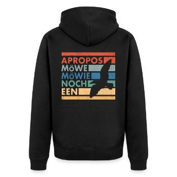 Norddeutsch - Apropos Möwe Möwie Noch Een - Unisex Premium Bio Zip Hoodie - Schwarz - Hinten - Nico (187cm)