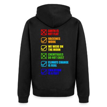 Verschwörungstheorien Verschwörung Lustig - Unisex Premium Bio Zip Hoodie - Schwarz - Hinten - Nico (187cm)