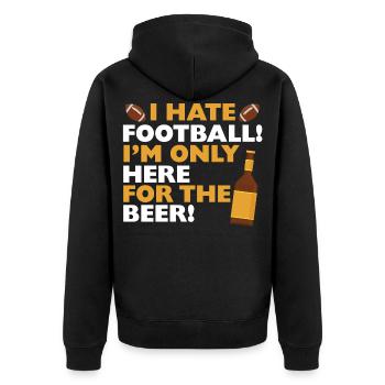 I hate Football Ony Here for Beer - Unisex Premium Bio Zip Hoodie - Schwarz - Hinten - Nico (187cm)