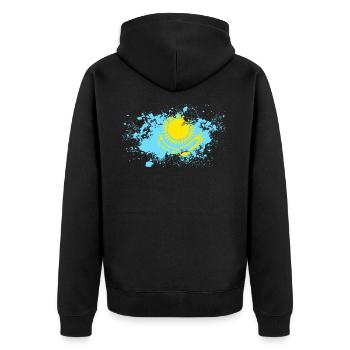 Kazakhstan Kasachstan Flagge Geschenkidee - Unisex Premium Bio Zip Hoodie - Schwarz - Hinten - Nico (187cm)