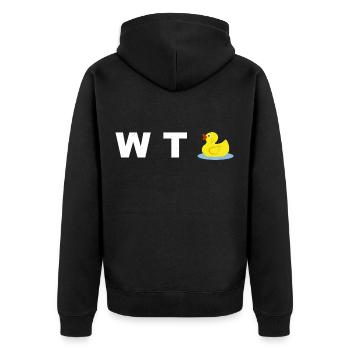 What The Duck ?! WTF - Unisex Premium Bio Zip Hoodie - Schwarz - Hinten - Nico (187cm)