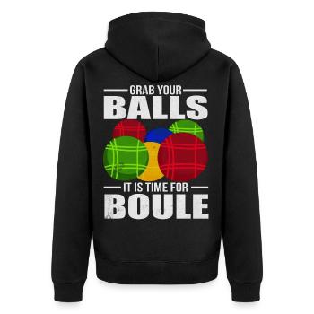 Petanque Aktuell Boule Kugeln Geschenk - Unisex Premium Bio Zip Hoodie - Schwarz - Hinten - Nico (187cm)