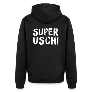 Super Uschi - Unisex Premium Bio Zip Hoodie - Schwarz - Hinten - Nico (187cm)