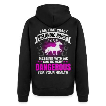 Islandpferd - Unisex Premium Bio Zip Hoodie - Schwarz - Hinten - Nico (187cm)