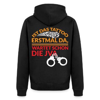 Tattoofrei Tattoos Tattoowiert Spruch Geschenkidee - Unisex Premium Bio Zip Hoodie - Schwarz - Hinten - Nico (187cm)