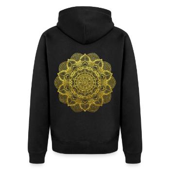 Golden Mandala Yoga Flower of Life Design - Unisex Premium Organic Zip Hoodie - black - Back - Nico (187cm)