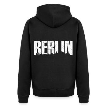 Berlin Skyline Patriotic - Unisex Premium Bio Zip Hoodie - Schwarz - Hinten - Nico (187cm)