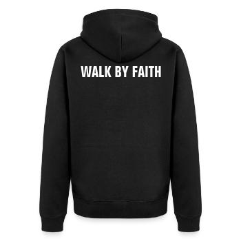 Gehen Sie durch Glauben und nicht durch Sehen - Christian - Unisex Premium Bio Zip Hoodie - Schwarz - Hinten - Nico (187cm)