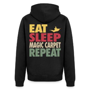 Eat Sleep Magic Carpet Repeat RETRO EDITION - Unisex Premium Bio Zip Hoodie - Schwarz - Hinten - Nico (187cm)