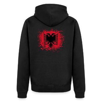 Albanien Albania Shqipëri Flagge Flecken Klecksen - Unisex Premium Bio Zip Hoodie - Schwarz - Hinten - Nico (187cm)