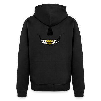 Schädel Goldzähne fuck you Maske Mundschutz - Unisex Premium Bio Zip Hoodie - Schwarz - Hinten - Nico (187cm)
