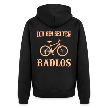 Ich Bin Selten Radlos - Unisex Premium Bio Zip Hoodie - Schwarz - Hinten - Nico (187cm)