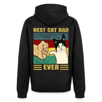 Mens Vintage Best Cat Dad Ever Geschenk T-Shirt - Unisex Premium Bio Zip Hoodie - Schwarz - Hinten - Nico (187cm)