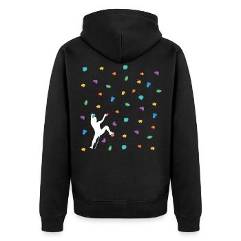 Klettern Evolution Shirt - evo Climbing T Shirt - Unisex Premium Bio Zip Hoodie - Schwarz - Hinten - Nico (187cm)