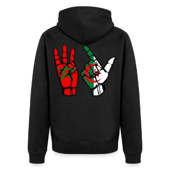 Marokko Algerien Frieden - Unisex Premium Bio Zip Hoodie - Schwarz - Hinten - Nico (187cm)