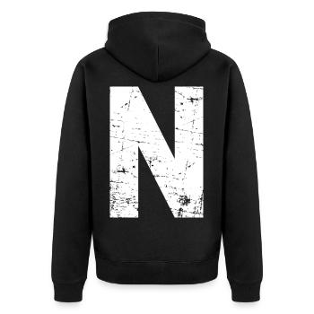 N Buchstabe - Unisex Premium Bio Zip Hoodie - Schwarz - Hinten - Nico (187cm)