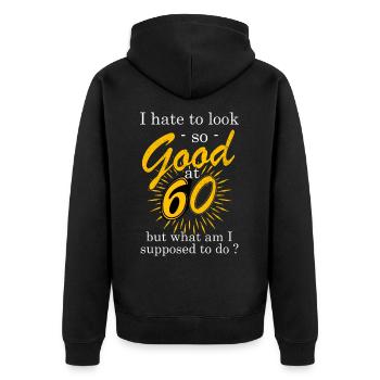 60e anniversaire - Veste à capuche bio Premium Unisexe - noir - Dos - Nico (187cm)