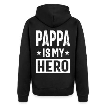 Mens Pappa ist mein Held Papa Opa Geschenk - Unisex Premium Bio Zip Hoodie - Schwarz - Hinten - Nico (187cm)