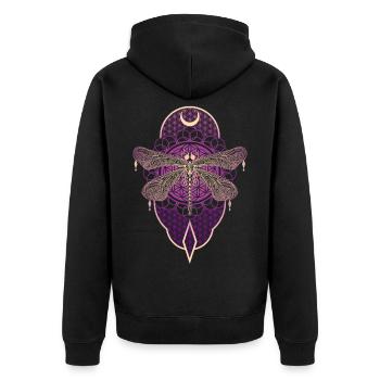 Magical Dragonfly Mandala with Flower of Life - Unisex Premium Organic Zip Hoodie - black - Back - Nico (187cm)