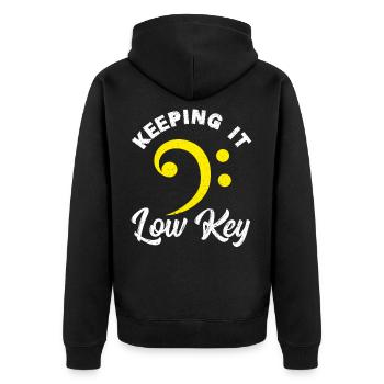 Cello Bassschlüssel - Unisex Premium Bio Zip Hoodie - Schwarz - Hinten - Nico (187cm)