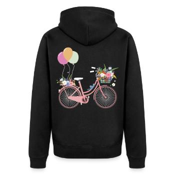 Fahrrad Blumen Luftballon Pink Rad - Unisex Premium Bio Zip Hoodie - Schwarz - Hinten - Nico (187cm)