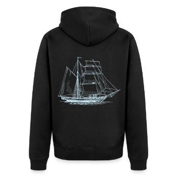 Hellblaue Bootszeichnung - Unisex Premium Bio Zip Hoodie - Schwarz - Hinten - Nico (187cm)