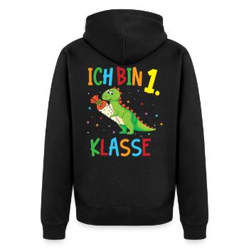 Einschulung Dinosaurier - Schule 2020 Dino - Unisex Premium Bio Zip Hoodie - Schwarz - Hinten - Nico (187cm)
