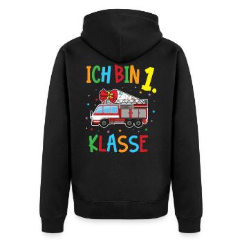 Einschulung Feuerwehr - Schule 2020 Schultüte - Unisex Premium Bio Zip Hoodie - Schwarz - Hinten - Nico (187cm)