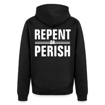 Se repentir ou périr - chrétien - Veste à capuche bio Premium Unisexe - noir - Dos - Nico (187cm)