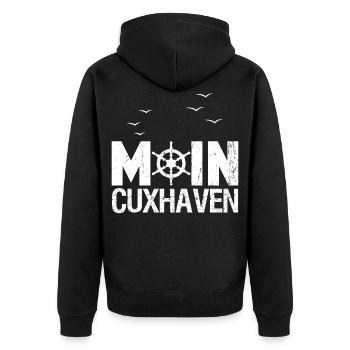 Moin Cuxhaven Nordsee - Unisex Premium Bio Zip Hoodie - Schwarz - Hinten - Nico (187cm)