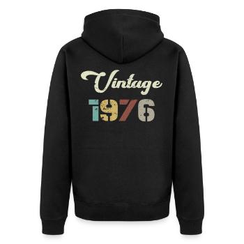 Geboren 1976 Geburtstagsgeschenk Vintage 1976 - Unisex Premium Bio Zip Hoodie - Schwarz - Hinten - Nico (187cm)