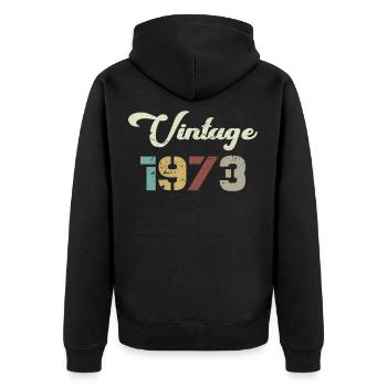 Geboren 1973 Geburtstagsgeschenk Vintage 1973 - Unisex Premium Bio Zip Hoodie - Schwarz - Hinten - Nico (187cm)