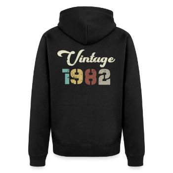 Geboren 1982 Geburtstagsgeschenk Vintage 1982 - Unisex Premium Bio Zip Hoodie - Schwarz - Hinten - Nico (187cm)